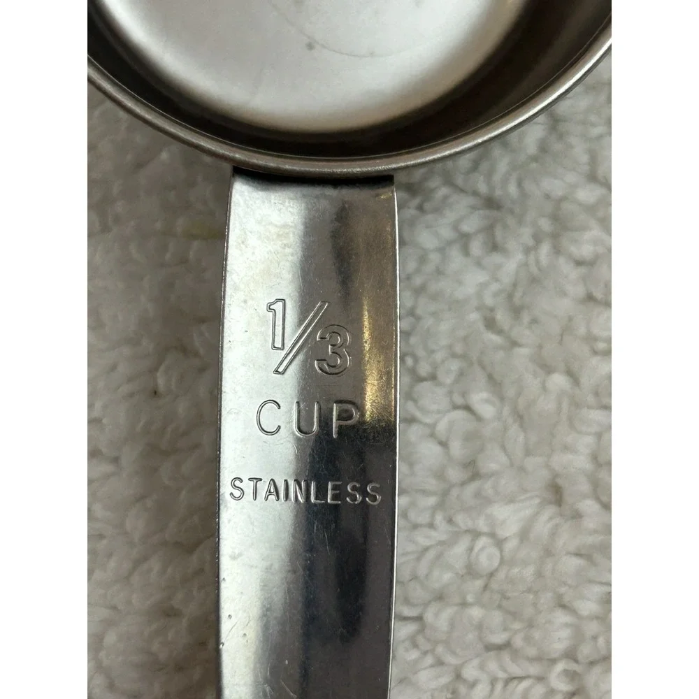 4 Vintage Stainless Measuring Cups (1 Cup,1/2 Cup,1/3 Cup,1/4 Cup) Unbranded EUC